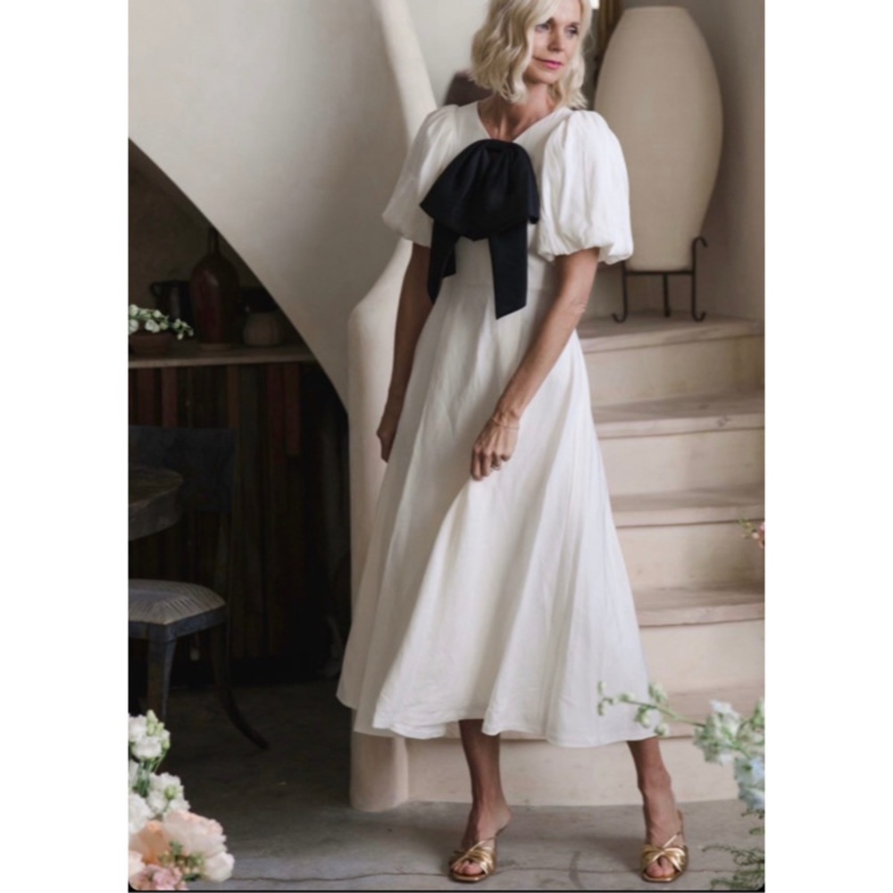 Antonio Melani x Jennifer Sumko Kathleen Cut Out Tie Neck Puff Sleeve Maxi Dress